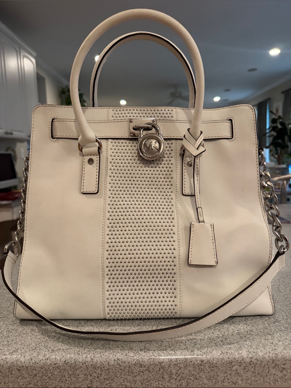 Michael Kors Ivory Studded Saffiano Satchel